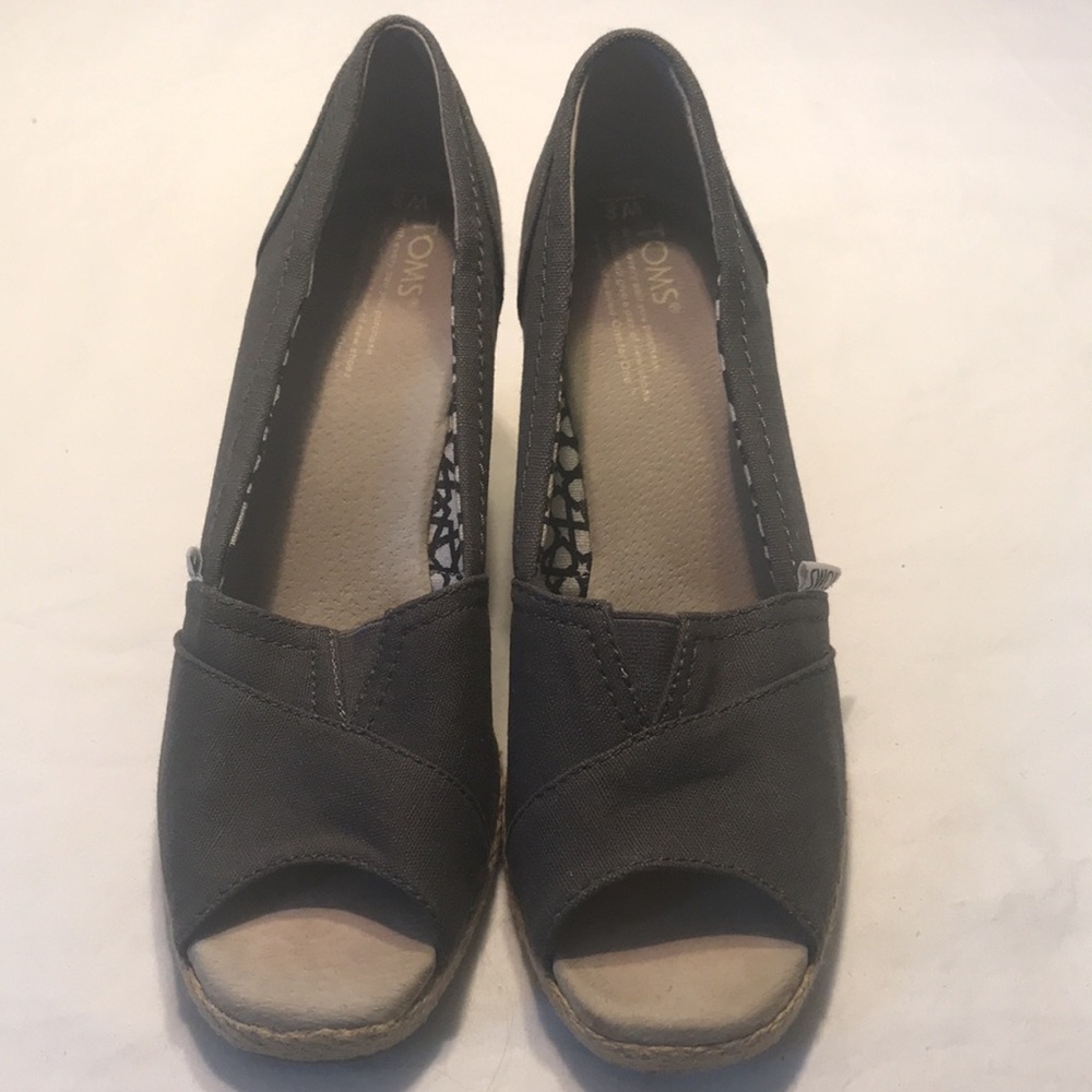TOMS Peep Toe Espadrilles 3 inch Wedge Heels